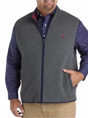 Brooks Brothers Gray Quilted Full-Zip Vest with Navy Trim - NEW WITH TAGS